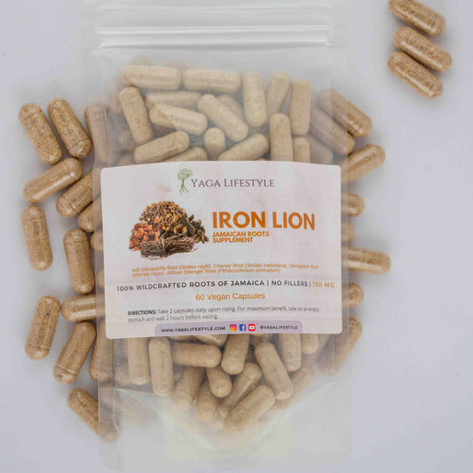 Iron Lion Capsules | Jamaican Roots Tonic Supplement with Sarsaparilla, Chaney Root (Cocolmeca), Strongback, Allman Strength