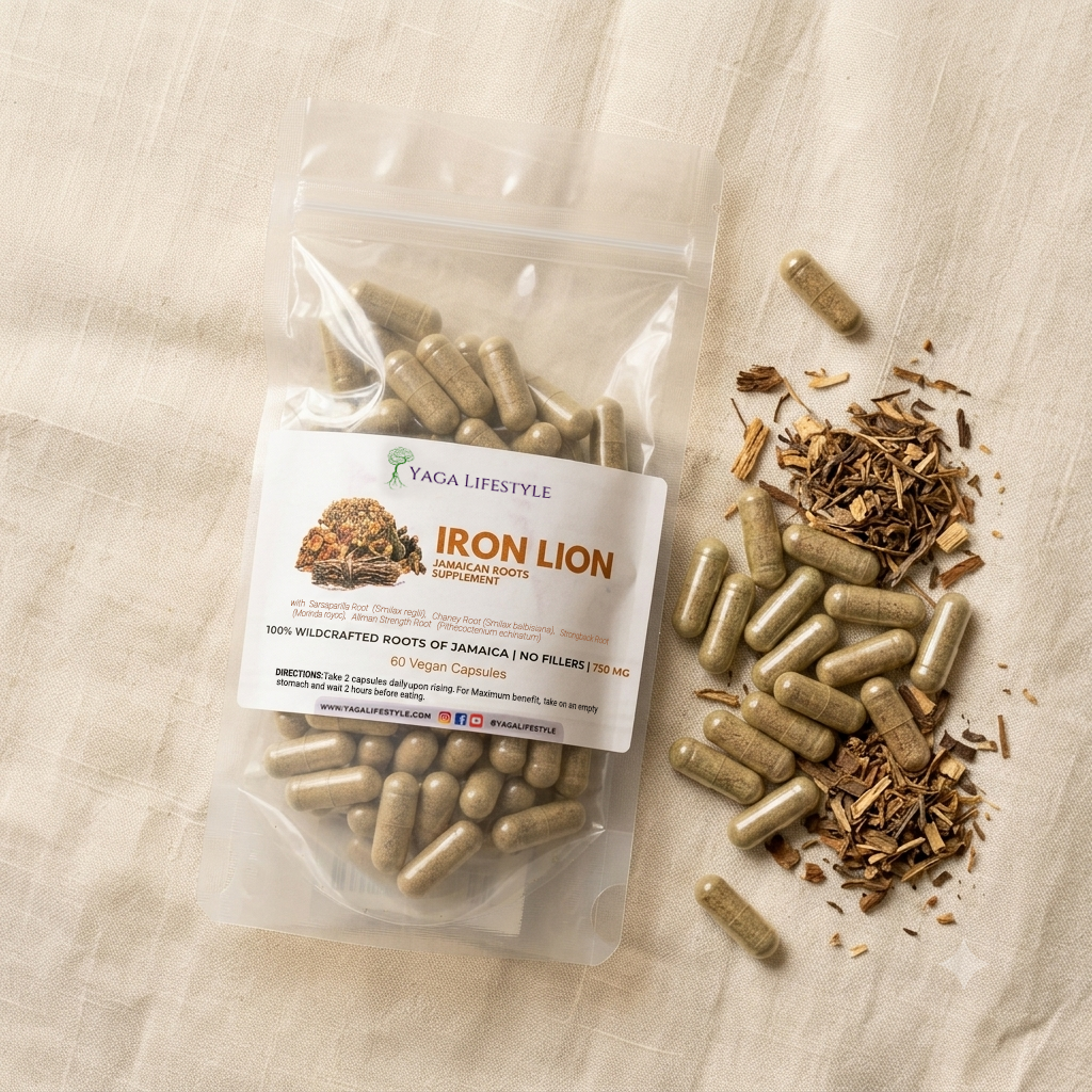 Iron Lion Capsules | Jamaican Roots Tonic Supplement with Sarsaparilla, Chaney Root (Cocolmeca), Strongback, Allman Strength