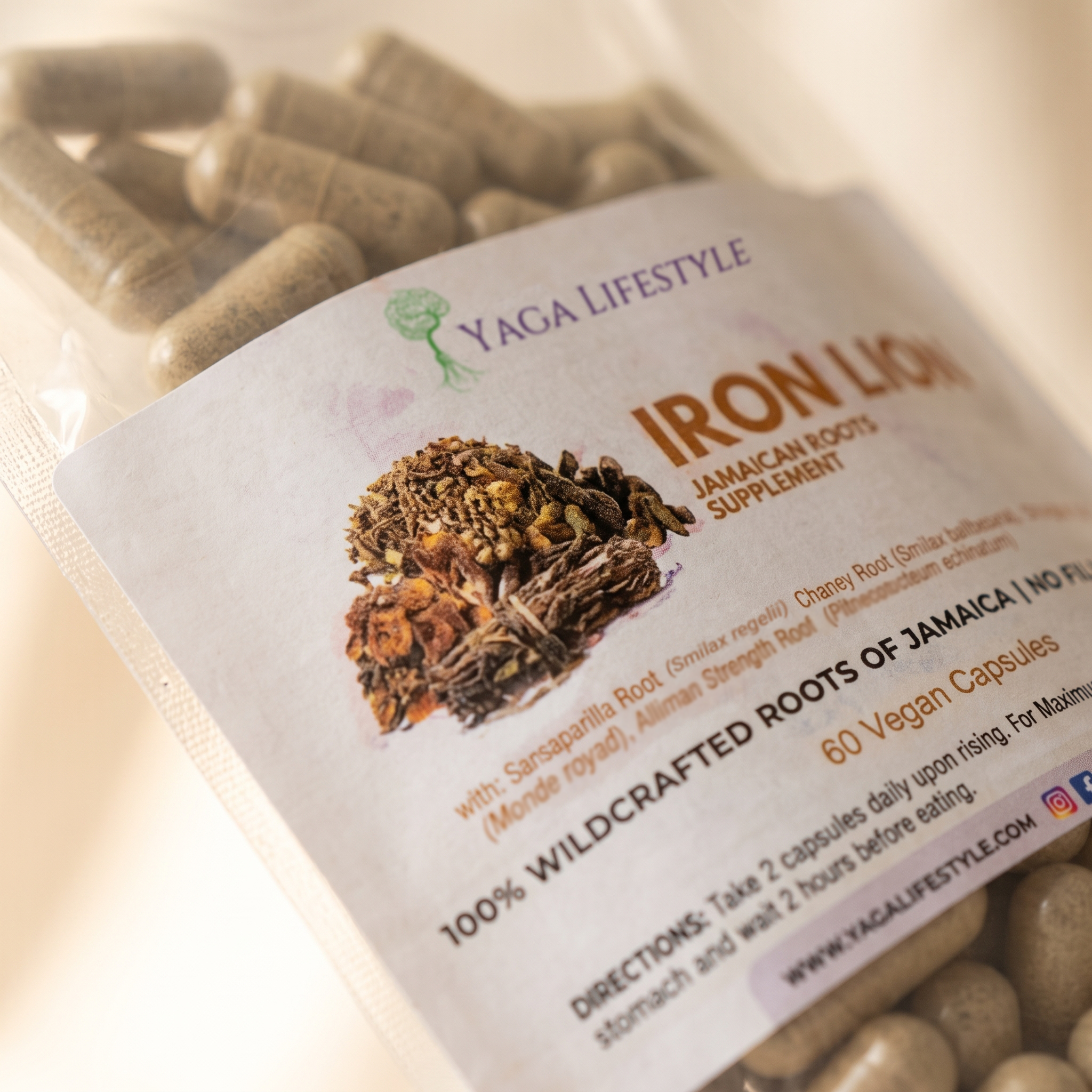 Iron Lion Capsules | Jamaican Roots Tonic Supplement with Sarsaparilla, Chaney Root (Cocolmeca), Strongback, Allman Strength