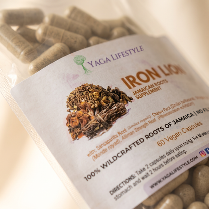Iron Lion Capsules | Jamaican Roots Tonic Supplement with Sarsaparilla, Chaney Root (Cocolmeca), Strongback, Allman Strength