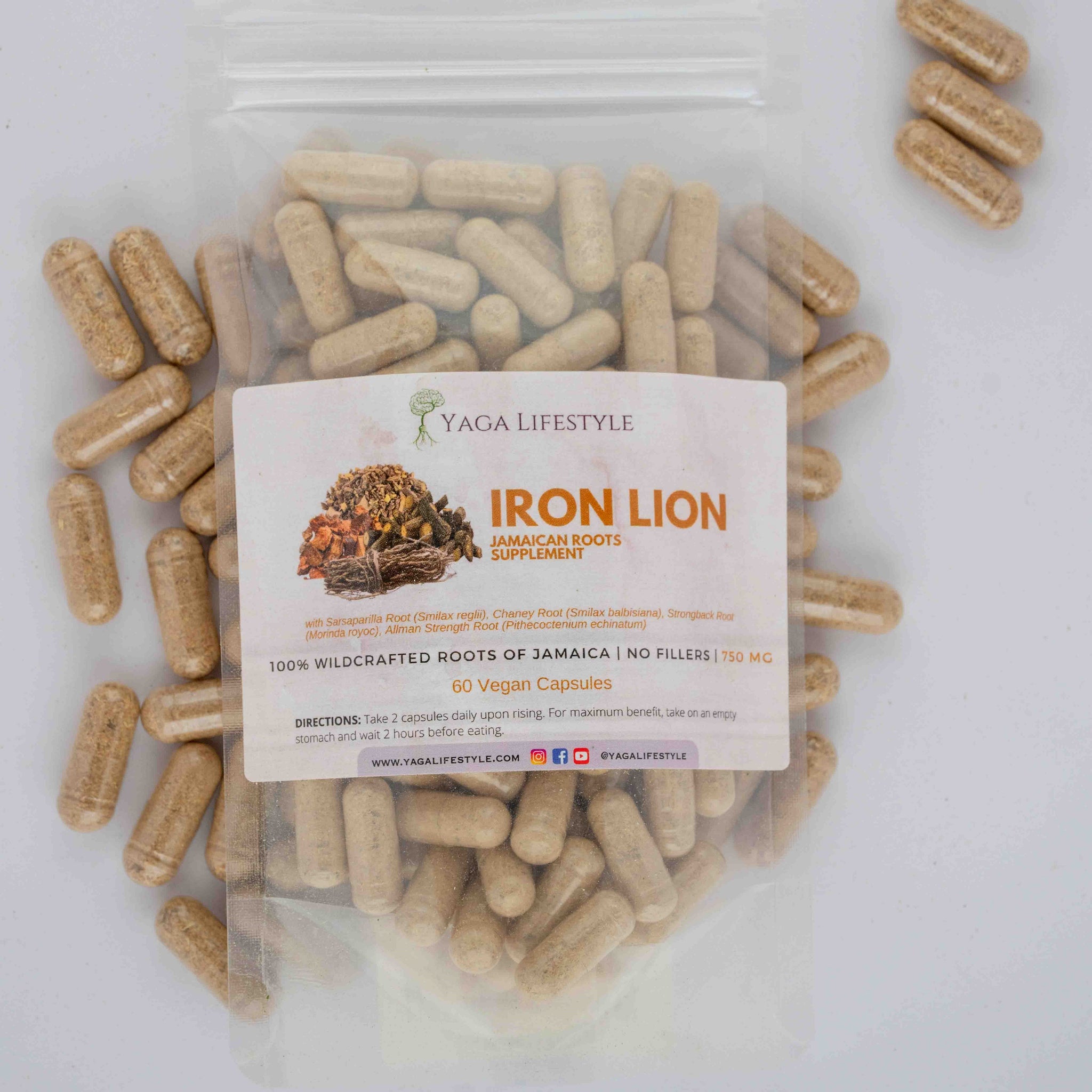 Iron Lion Capsules | Jamaican Roots Tonic Supplement with Sarsaparilla, Chaney Root (Cocolmeca), Strongback, Allman Strength